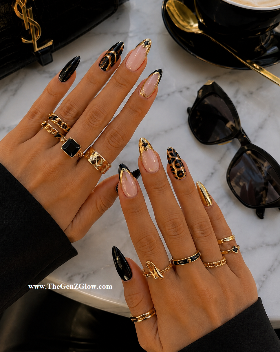Black and Gold Luxury Nails