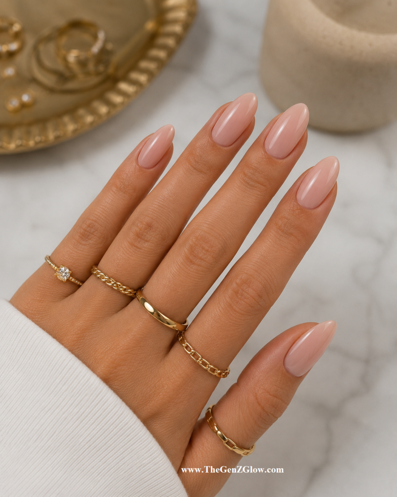 Black and Gold Luxury Nails - Nude Pink Base nails